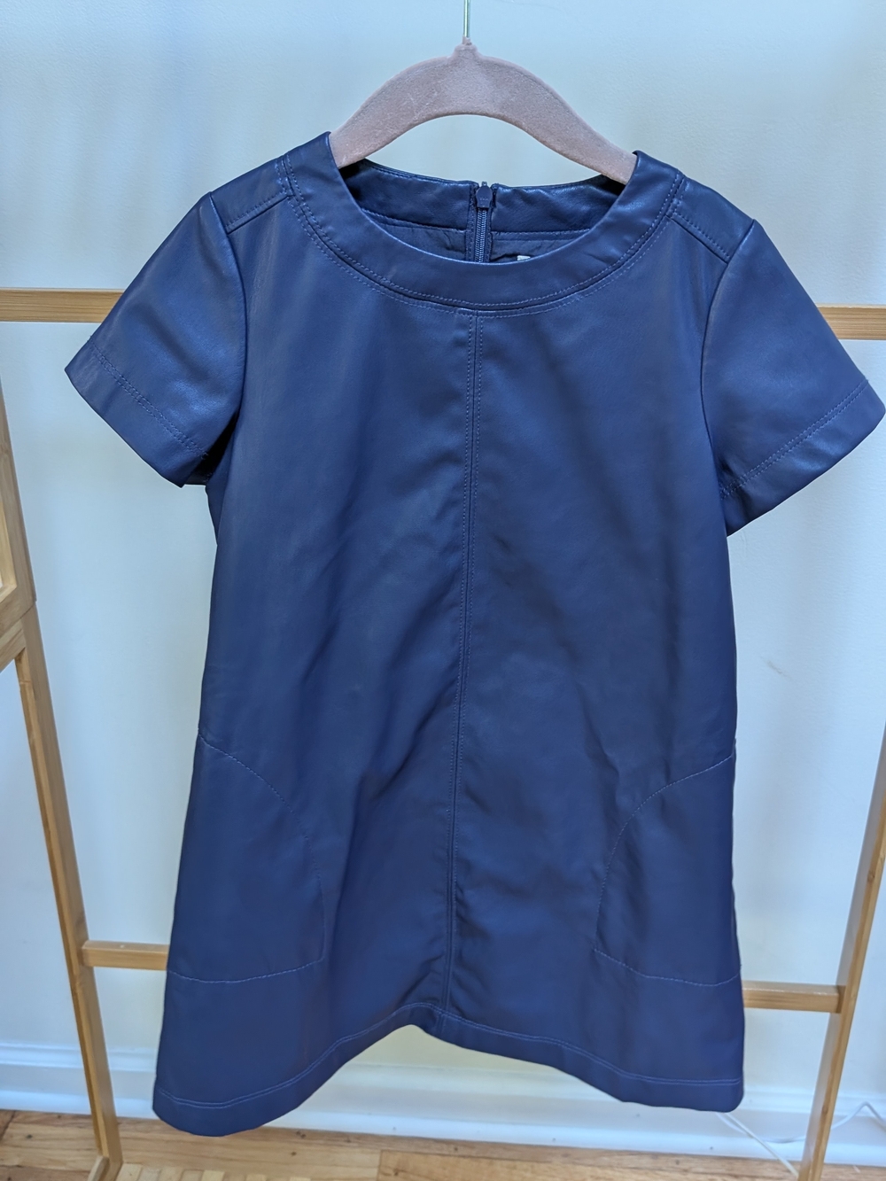 Crewcuts Navy Short-Sleeve Faux-Leather Dress